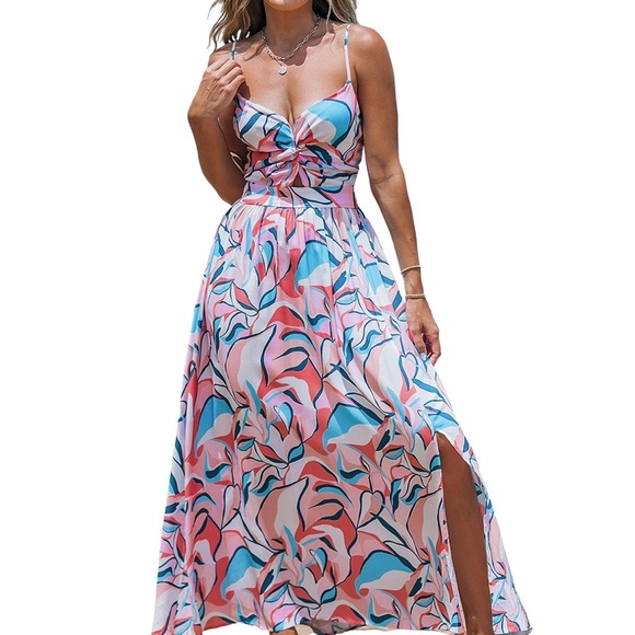 Cupshe Floral Pink and Blue Maxi Dress - Picture 1 of 4